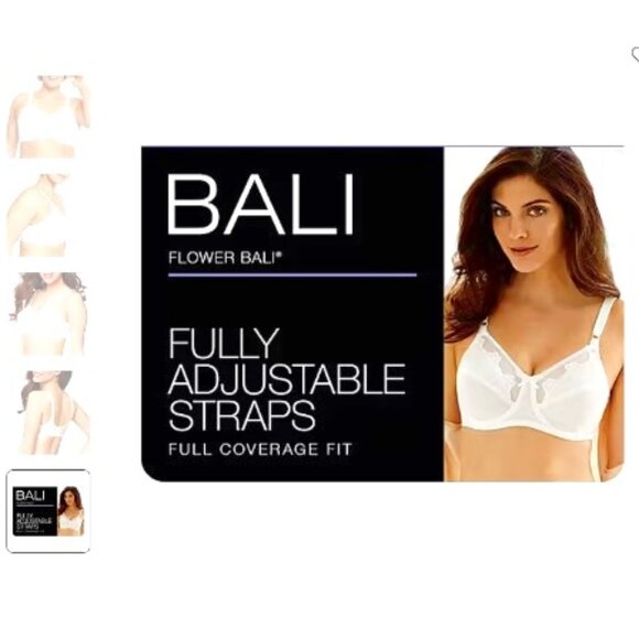 Bali 38DDD [E] Flower Underwire Unlined Full Coverage Bra 0180 in White - 2 Set - Picture 1 of 4